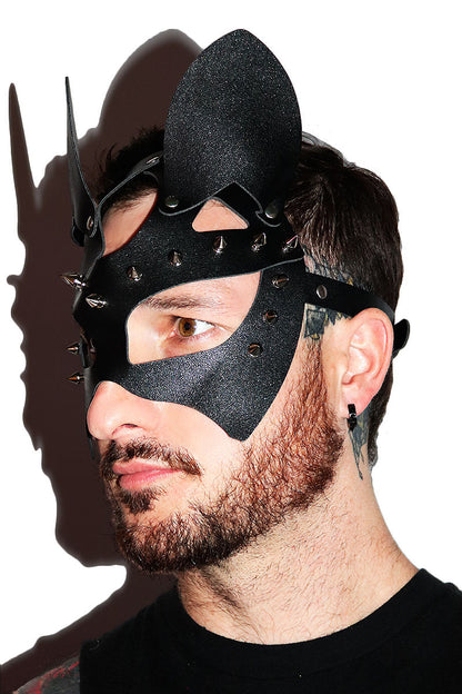 Halloween Cat Half Face Mask in PU Leather with Metal Rivets