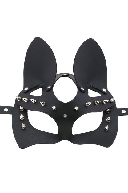 Halloween Cat Half Face Mask in PU Leather with Metal Rivets