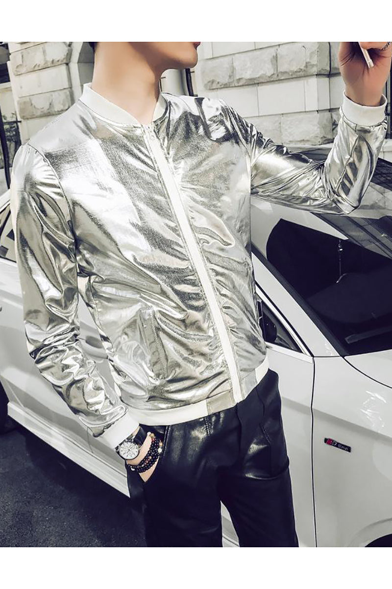 Trendy Metallic Coated Zipper Jacket