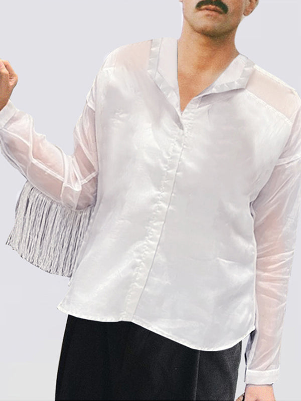 Men's Mesh Shirt with Fringe Details