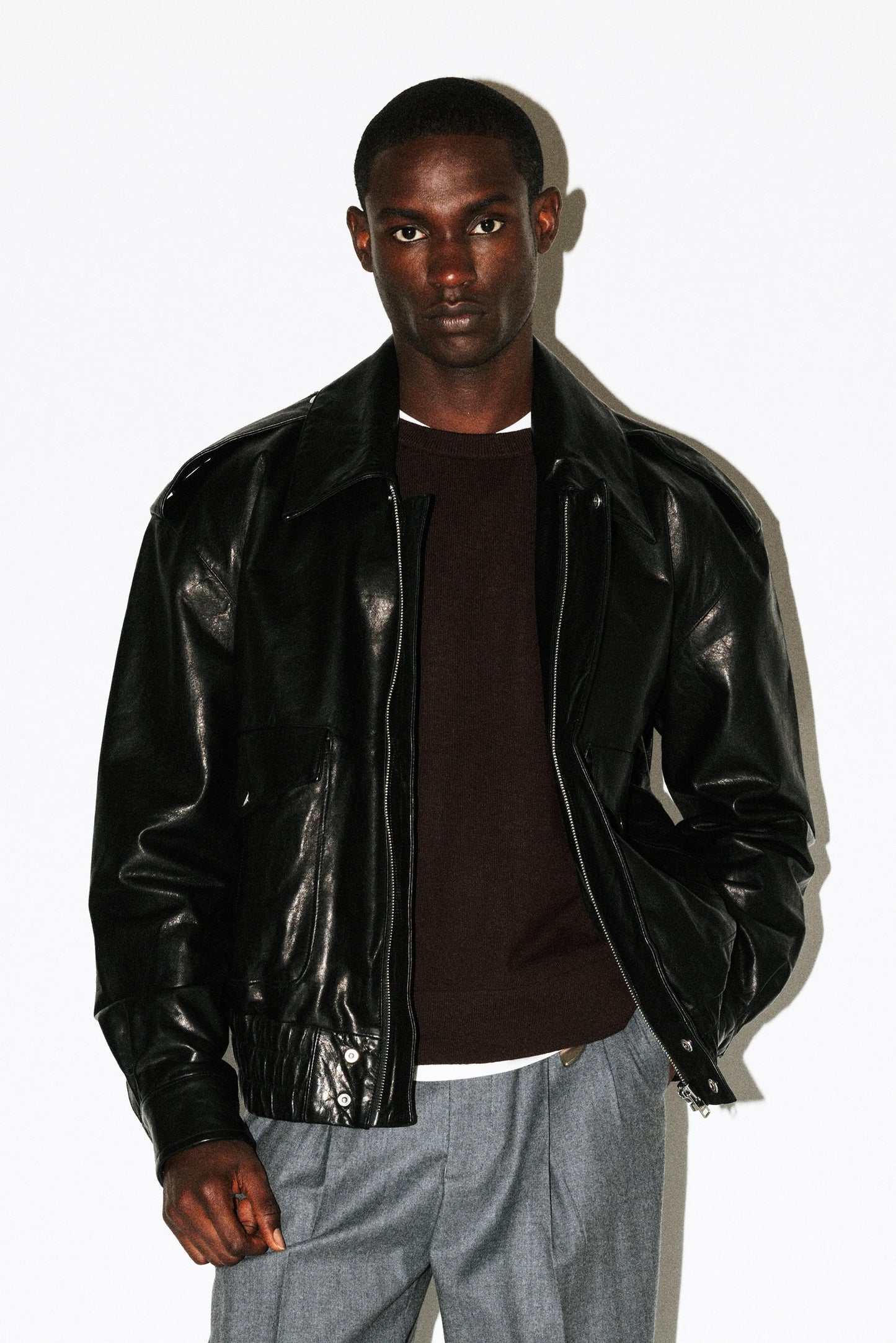 Men's Black Leather Flight Jacket