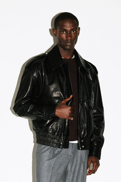 Men's Black Leather Flight Jacket