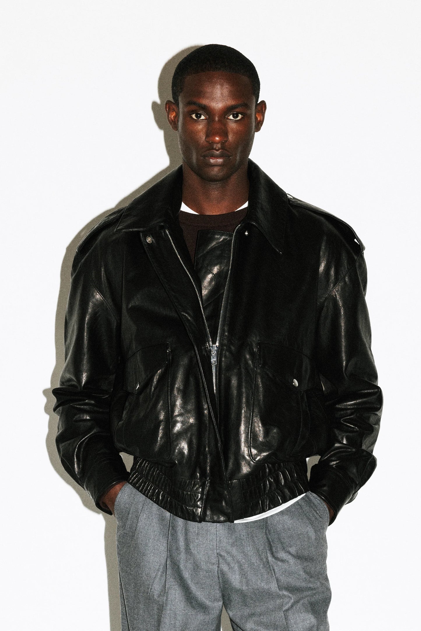 Men's Black Leather Flight Jacket