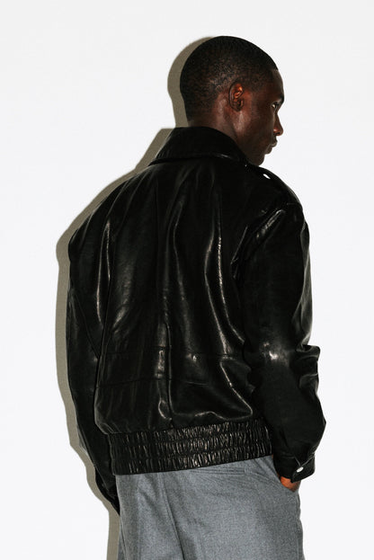 Men's Black Leather Flight Jacket