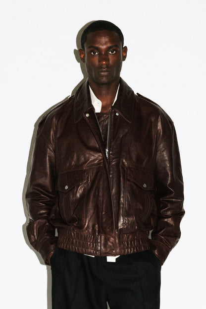 Men's Chocolate Brown Leather Flight Jacket