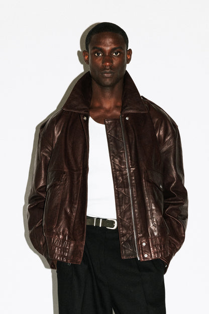 Men's Chocolate Brown Leather Flight Jacket