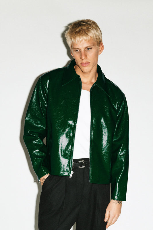 Bottle Green Vinyl Blouson Jacket