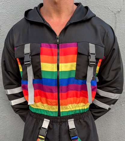 Fabpride Rainbow Striped Hooded Jacket and Cargo Pants Set