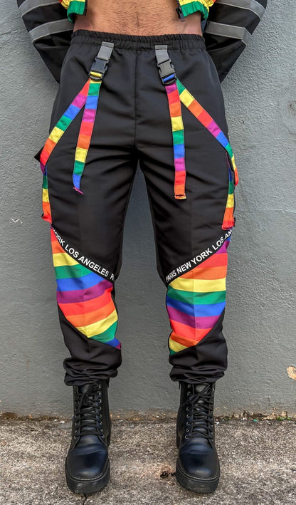 Fabpride Rainbow Striped Hooded Jacket and Cargo Pants Set