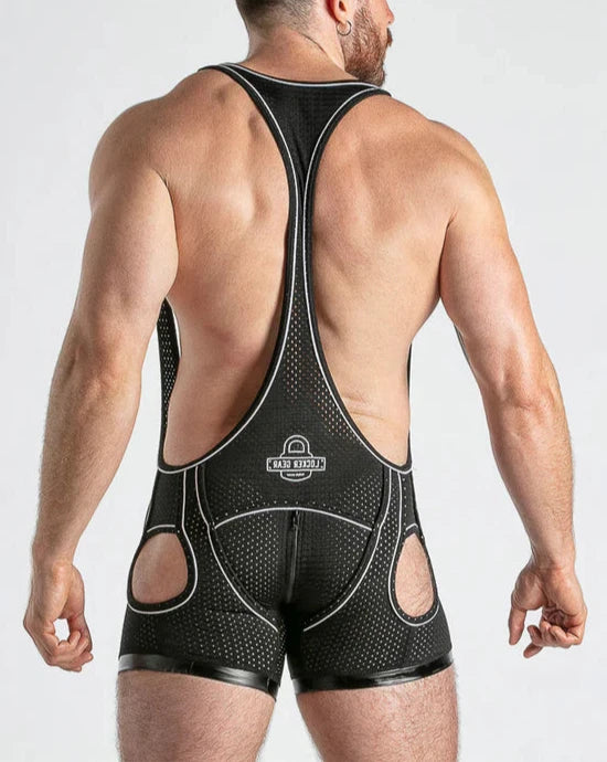 Fabpride Men's Mesh Cut-Out Wrestling Singlet