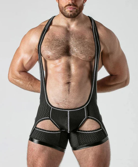 Fabpride Men's Mesh Cut-Out Wrestling Singlet