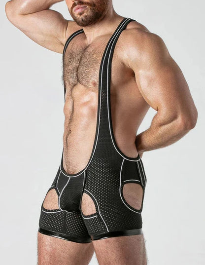 Fabpride Men's Mesh Cut-Out Wrestling Singlet