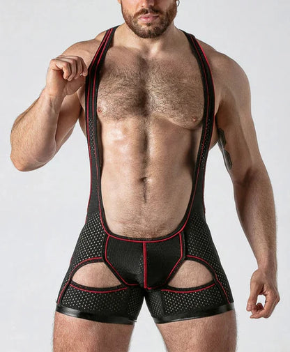 Fabpride Men's Mesh Cut-Out Wrestling Singlet