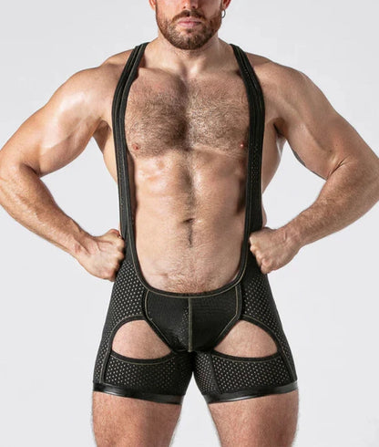 Fabpride Men's Mesh Cut-Out Wrestling Singlet