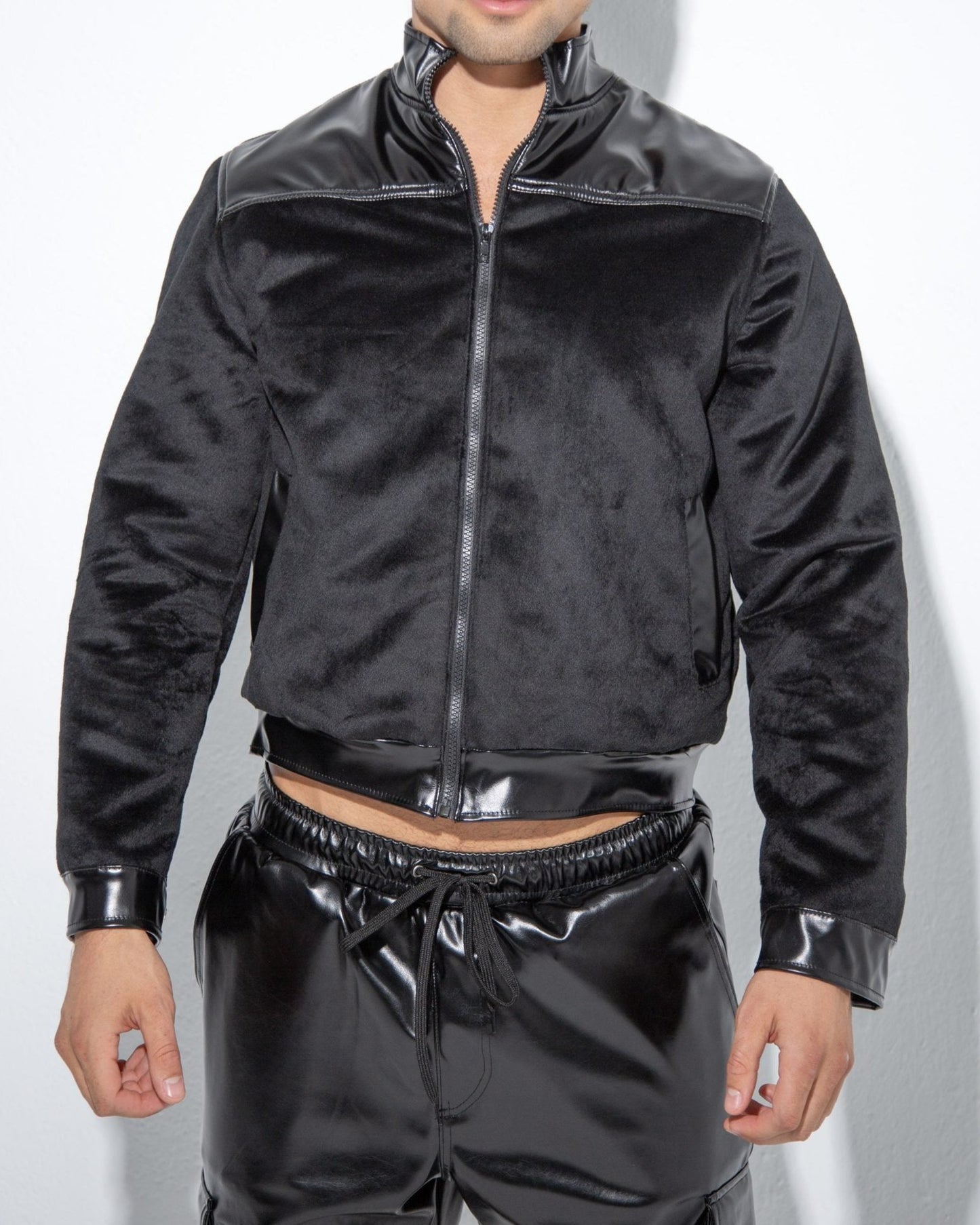 Men's Black Faux Leather Trimmed Jacket