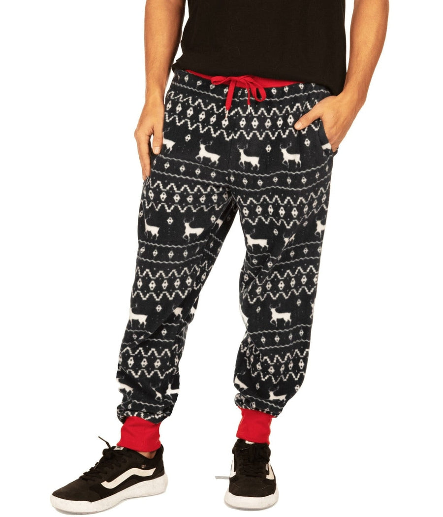 Men's Blue Jogger Sweatpants with Reindeer Print