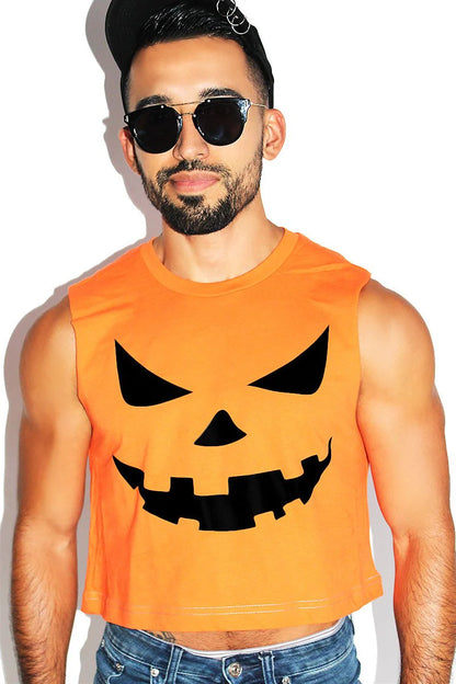 Orange Pumpkin Face Crop Tank