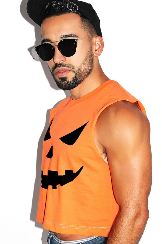 Orange Pumpkin Face Crop Tank