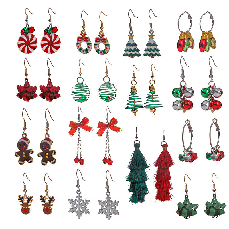 New Women's Christmas Earring Set - Creative Cartoon Reindeer, Snowflake, and Santa Claus Studs.