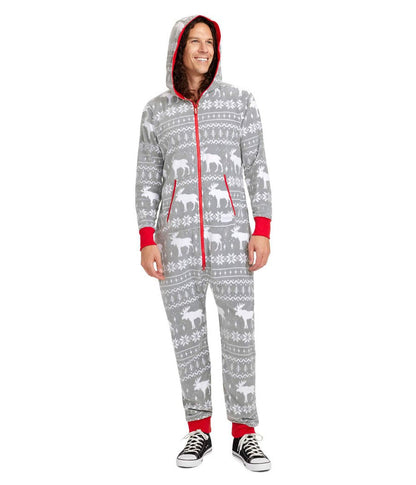 Men's Grey Jumpsuit with Moose Design