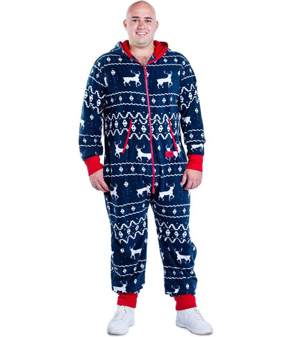 Men's Holiday Blue Reindeer Jumpsuit