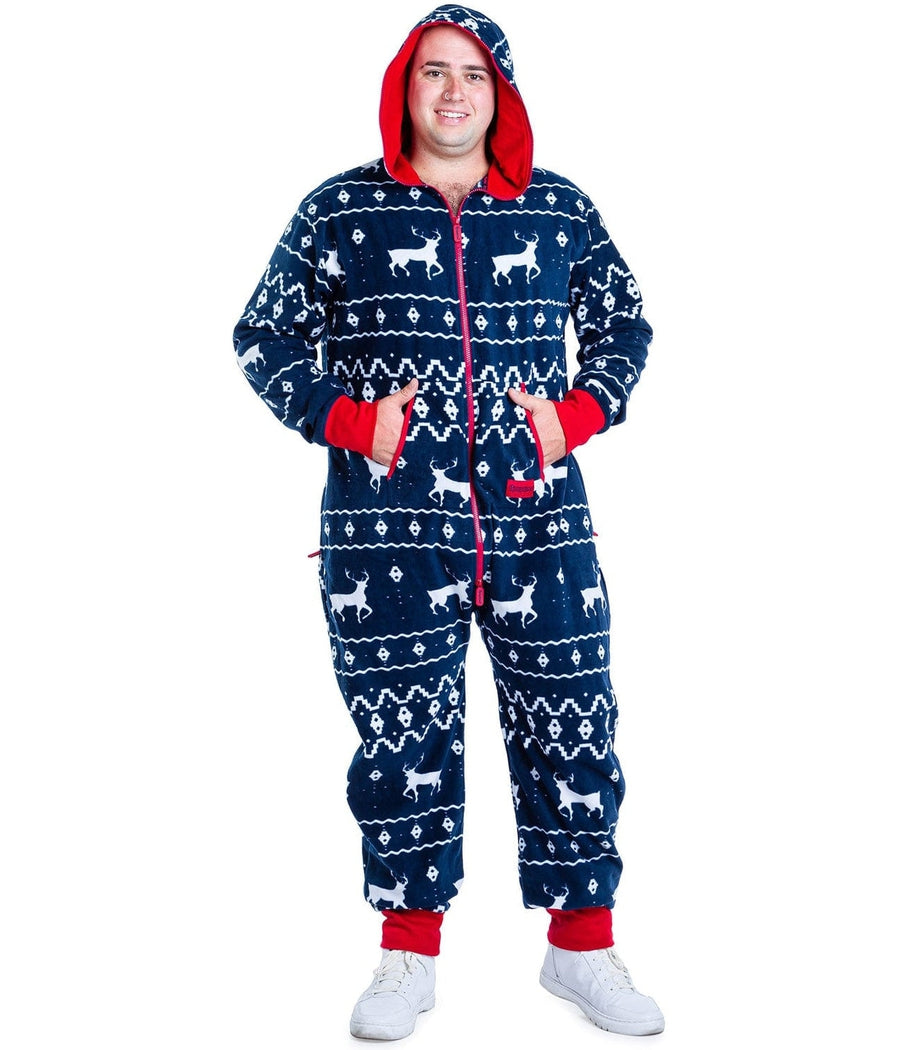 Men's Holiday Blue Reindeer Jumpsuit