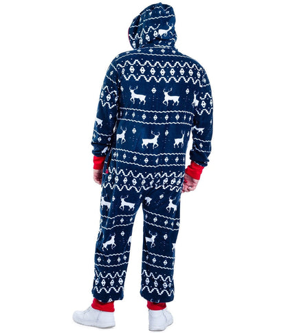 Men's Holiday Blue Reindeer Jumpsuit