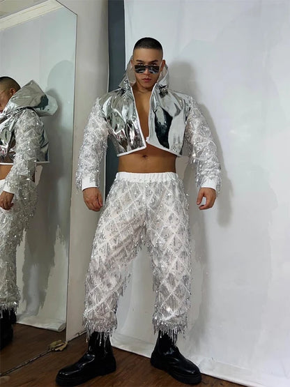 Silver Mirror Finish Hip-Hop Costume Set