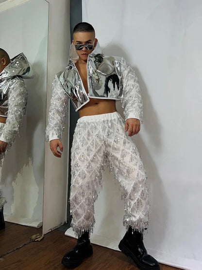 Silver Mirror Finish Hip-Hop Costume Set