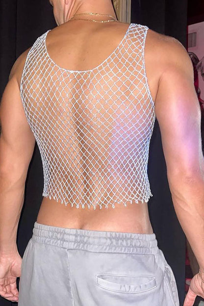 Sleeveless Fishnet See-Through Crop Tank Top