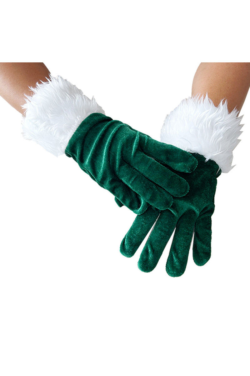 Christmas Velvet Gloves with Faux Fur Patchwork