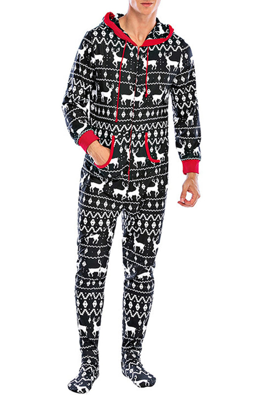 Christmas Deer Print Hooded Pajama Jumpsuit