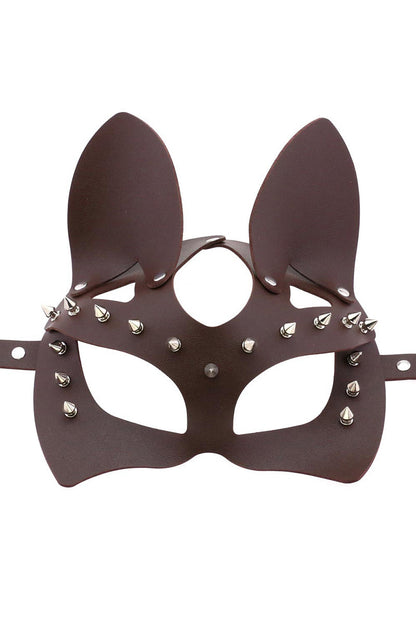 Halloween Cat Half Face Mask in PU Leather with Metal Rivets