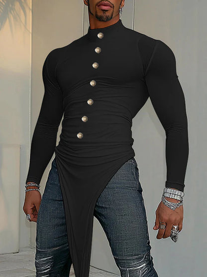 Mens Asymmetrical Design Long-Sleeve T-Shirt