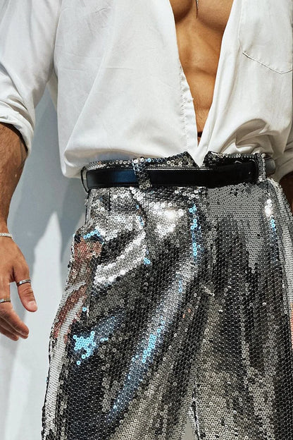 Shimmering Silver Sequin Festival Pants for a Daring Style