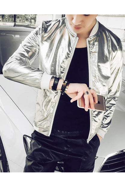 Trendy Metallic Coated Zipper Jacket