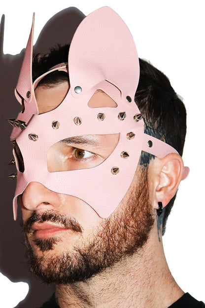 Halloween Cat Half Face Mask in PU Leather with Metal Rivets