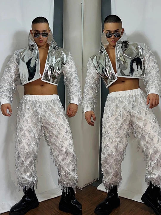 Silver Mirror Finish Hip-Hop Costume Set