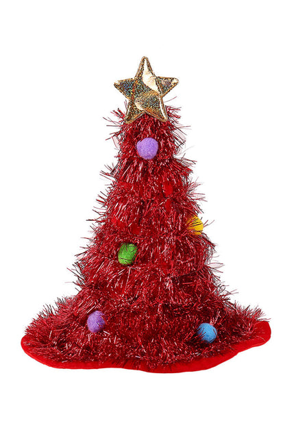 Christmas Tree Hat with Multicolor Tinsel and Star Decor