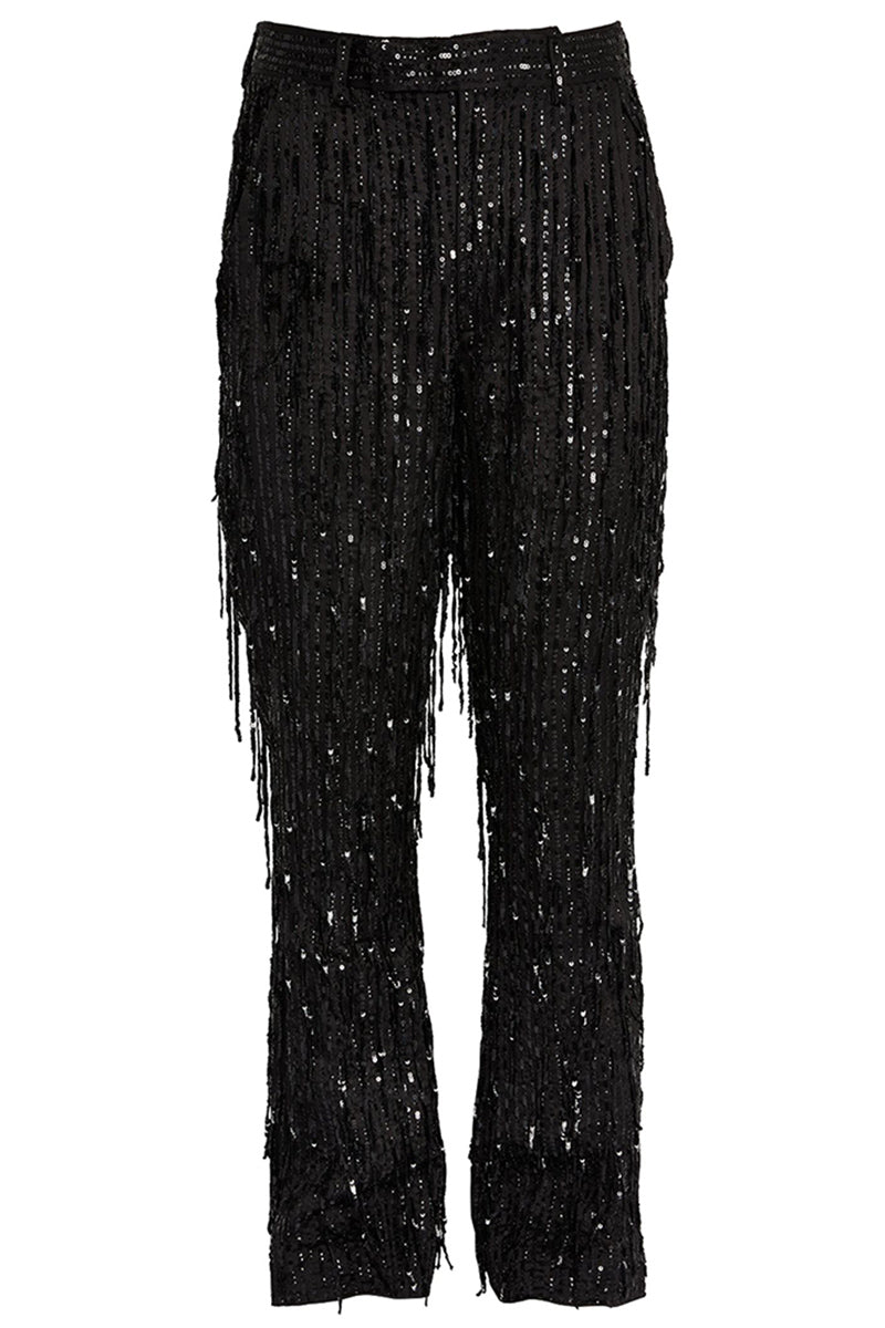 High-Waisted Sequin Fringe Wide-Leg Party Pants