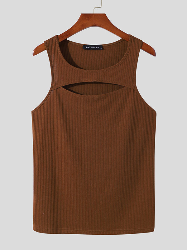 Men's Sleeveless Vest with Front Cutout Design