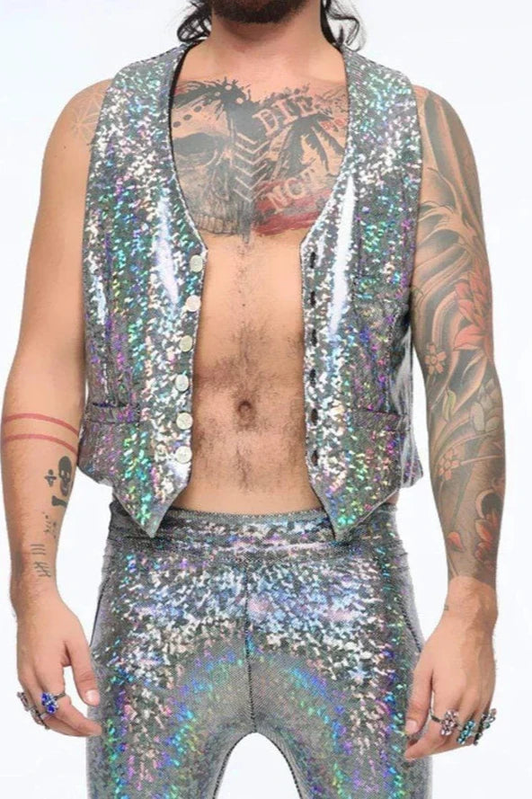 Men's Holographic Vest - Stunning Disco Dancewear in 13 Vibrant Colors, Perfect for Performers and Festival Goers