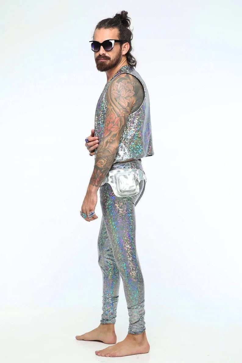 Men's Holographic Vest - Stunning Disco Dancewear in 13 Vibrant Colors, Perfect for Performers and Festival Goers