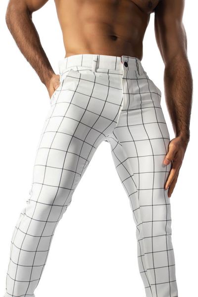 Fabpride Slim Fit White Plaid Chino Pants