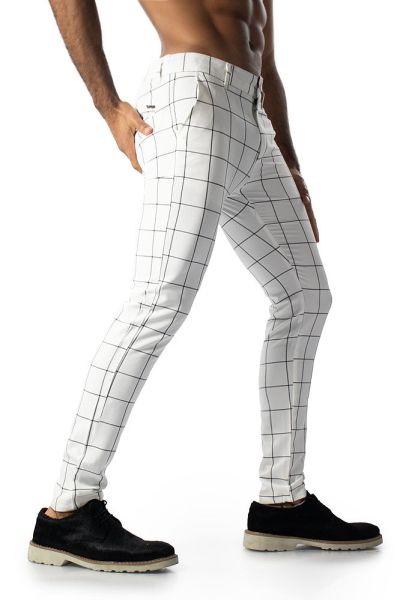 Fabpride Slim Fit White Plaid Chino Pants