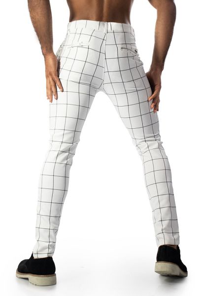 Fabpride Slim Fit White Plaid Chino Pants