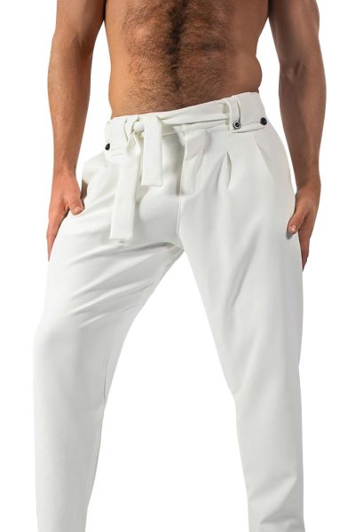 Fabpride White Pleated Pants with Belt