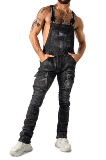 Fabpride Crinkle-Effect Black Overalls with Adjustable Straps