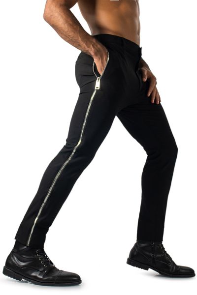 Slim Fit Black Pants with Edgy Side Zipper Design