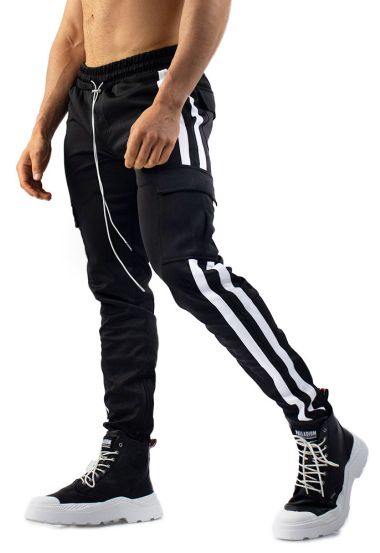 Trendy Black Striped Cargo Pants